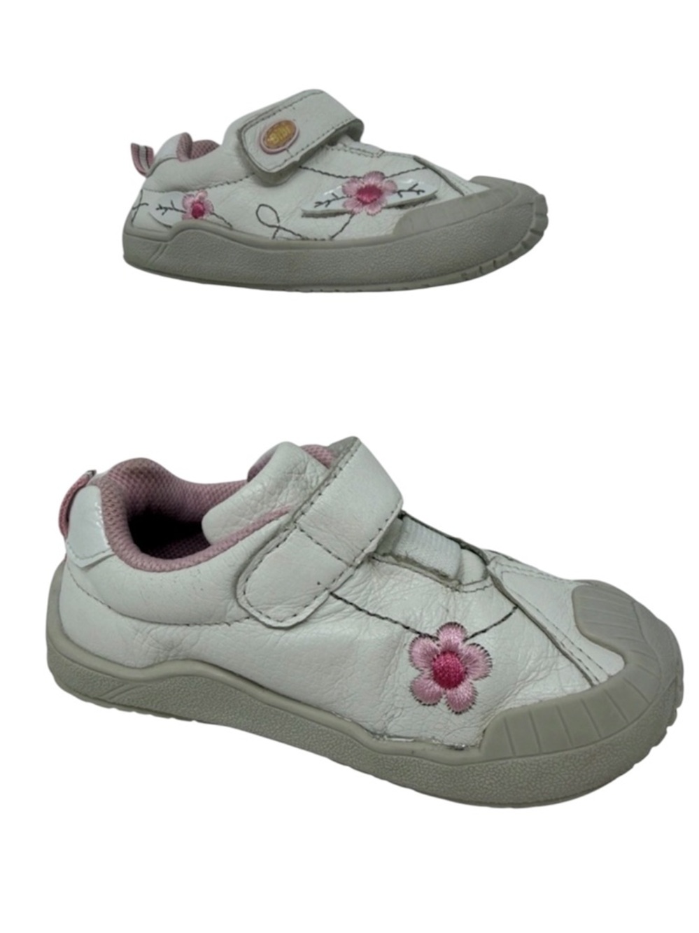 BiBi White and Pink Floral Made in Brazil Kids Leather Sneakers EU 24